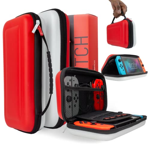 Image of Orzly Carry Case Compatible with Nintendo Switch and New Switch OLED Console -Protective Hard Portable Travel Carry Case Shell Pouch with Pockets for Accessories and Games (POKE)