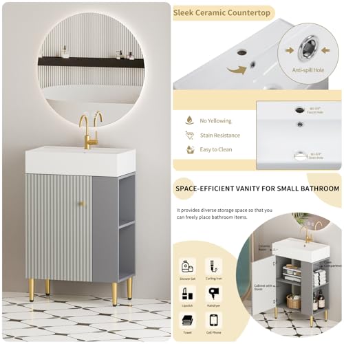 Image of 21.6 inch Freestanding Bathroom Vanity with Ceramic Sink, Matte Gray