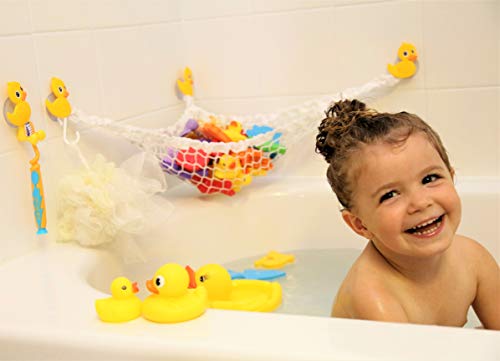 Miniowls Bathtub Toy Storage Hammock - With 3 Yellow Duck Suction Cups, Hook & Free Toothbrush Holder -% Donation To Autism Foundation. (Yellow Duck, Medium) #TOP7