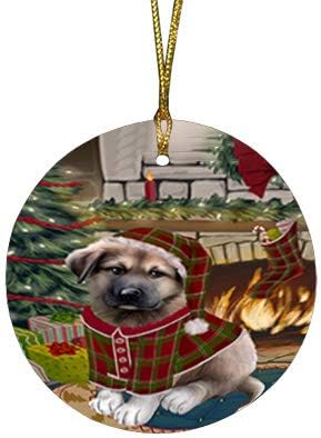 Santa Sled Dogs Anatolian Shepherd Christmas Round Flat Ornament - Pet Decorative Hanging Ornaments for Christmas X-mas Tree Decorations - 2.75" Round Flat Ceramic Christmas Ornament POR1559
