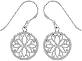 Boma Jewelry Sterling Silver Circle Lotus Flower Dangle Earrings
