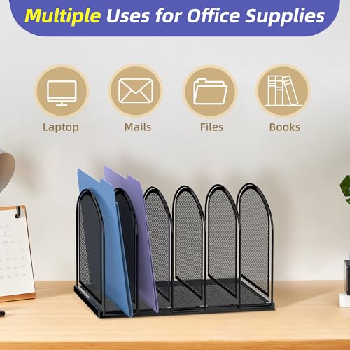 image for SUPEASY 5-Section File Organizer, Mesh Desk Organizer Upright File Hol