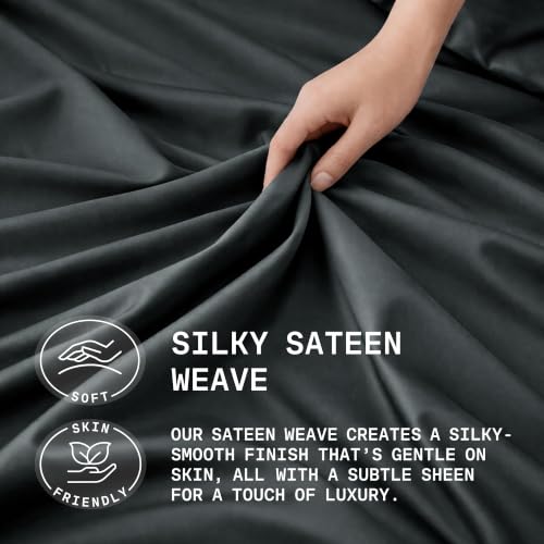 Image of TRUE BAMBOO Sheets Set Queen Size - 21 inch Extra Deep Pocket - Dark Grey