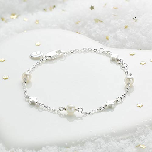 Molly B London Sterling Silver Pearl & Cross Charm Bracelet. Adjustable, Dainty Jewelry Chain Bracelets For Girls. Perfect First Communion Gifts For Girls, Baptism Gifts, Birthday Gift, Sweet 16 #TOP2