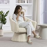 ZIDEY Modern Drehbarer Kuscheltonnen-Akzentsessel, 360° Drehbarer Runde Sessel, Gepolsterter Vanity-Stuhl, Gestreifter Corduroy Sessel für Wohnzimmer, Schlafzimmer, Arbeitszimmer, Beige