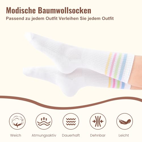 Niorasen Damen Tennissocken Sport Baumwollsocken Atmungsaktive Mittelhohe Bunte Socken 35-38 39-42 6er Pack Damen Weihnachts Geburtstags Geschenke für frauen mama oma freundin