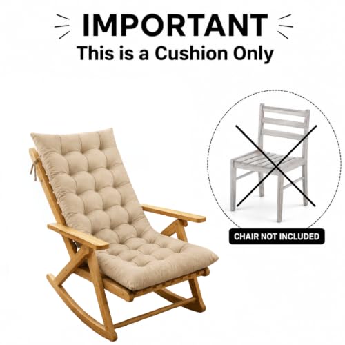Image of Rocking Chair Cushion 18 x 50 Inch Thick Tufted Chair Cushion with Backrest and Seat Pad Soft Premium Fabric Polyester Filling Non Slip Indoor Outdoor Rocking Chair Replacement Cushion (Off White)