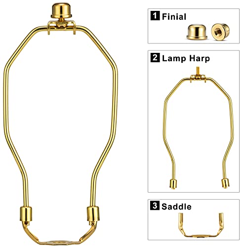 Lamp Shade Holder, 2 Set 7 Inch [Heavy Duty] Lamp Harp Holder With 3/8 Standard Saddle + Lamp Finial Caps For Table And Floor Lamps (Polished Brass) #TOP1