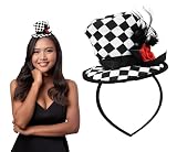 Nicky Bigs Novelties Clown Hat Headband, Checkered Hat, Mini Top Hat For Women, Crazy Hats For Adults, Black And White Checkered Clown Accessories Women, Crazy Hat Day