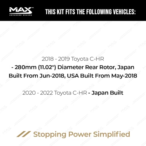 Image of Max Advanced Brakes Rear Brake Kit Compatible With 2018-2022 Toyota C-HR (Japan: from 06 /18, US from: 05-18) Replacement Cross Drilled Disc Brake Rotors and Ceramic Brake Pads