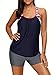 Women's Blouson Floral T-Back Push Up Tankini Top Halter Padded Slimming Swimsuit Sporty Swimwear Navy M 8 10