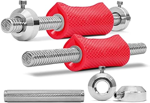 STOZM 16” Adjustable Dumbbell Handle 1-inch Pair with 7.8” Barbell Connector and 2.75” Max Grips/Solid Steel Handle Bars with Wood Cover Grips