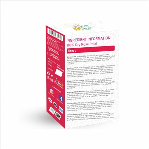 Herbs Botanica Dried Rose Petals Edible Perfect for Tea, Potpourri, Bath Bombs, Beauty Products, Resealable Bag for Freshness and Longevity Non-Toxic, Chemical-Free, 100% Non GMO 3.6 oz