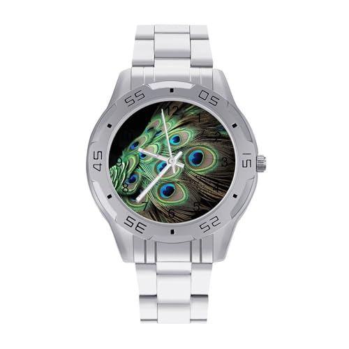 VstaDank Green Peacock Feather Watches for Mens Business Watch Stainless