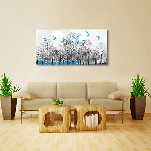 Sigutie Canvas Wall Art For Living Room Bedroom,Black And White Tree Painting With Blue Bird On Blue Background Mountain,Modern Artwork Wall Decoration For Home Wall Decor-20X40Inches #TOP7