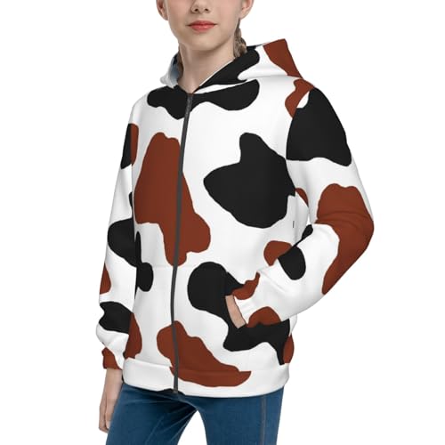 Brown Black Cow Kids Pullover Hoodies Boys Zip Up Sweatshirts Girls Athletic Clothes with Pocket