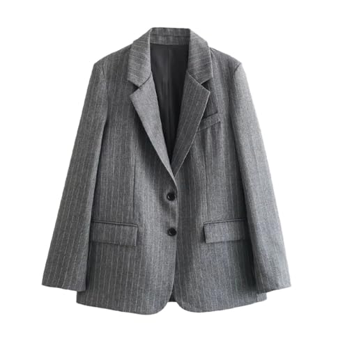 Blazer rayé gris pour femme à simple boutonnage avec poches taille XS