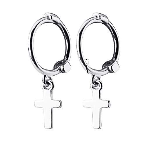 Christian Cross Dangle Tiny Small Hoop Earrings Sterling Silver For Women Girls Cartilage Huggie Hoops With Mini Charm Fashion Jewelry Gifts 10Mm #TOP13