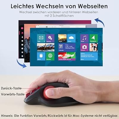 SANWA Wired Ergonomic Trackball Mouse, Programmable Roller Ball Mice, Tilt Scroll, 400/800/1200/1600 DPI, Computer trackball & Finger Rest, Compatible with Mac, Windows, Laptop, Chrome OS, Red