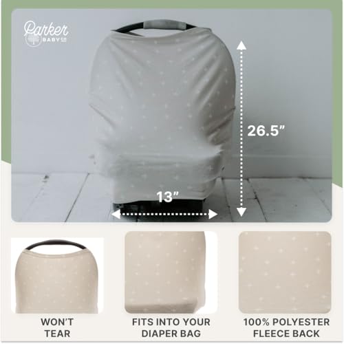 Parker Baby 4 in 1 Car Seat Cover for Girls and Boys - Stretchy Carseat Canopy, Nursing Cover, Grocery Cart Cover, High Chair Cover - "Desert"