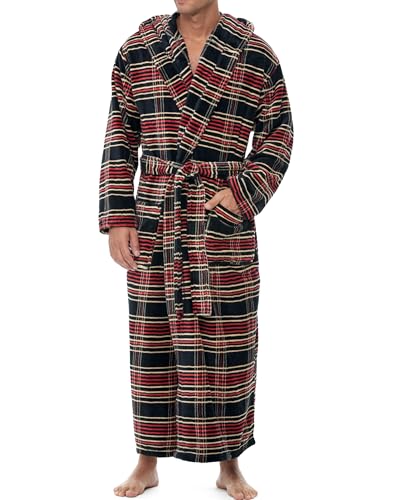Alexander Del Rossa Mens Robe with Hood, Plush Fleece Hooded Mens Bathrobe, Big and Tall Bath Robe for Men