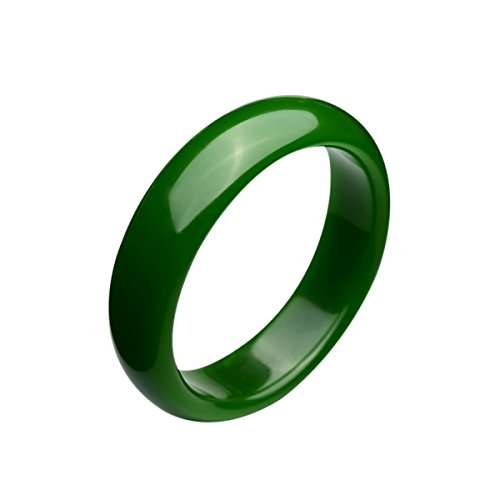 Parma77 Polished Fashion Green Nephrite Jade Bangle Spinach Green Wide Bracelet for Mother's Day Christmas (Middle)