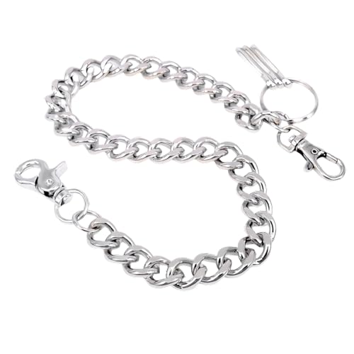 PINKPIN Silver Cuban Link Pants Chain, Heavy Duty Wallet Chain with Lobster Clasp & Key Ring, Unisex Hip Hop Biker Jean Chain, Punk Streetwear Trousers Accessory for Men Women
