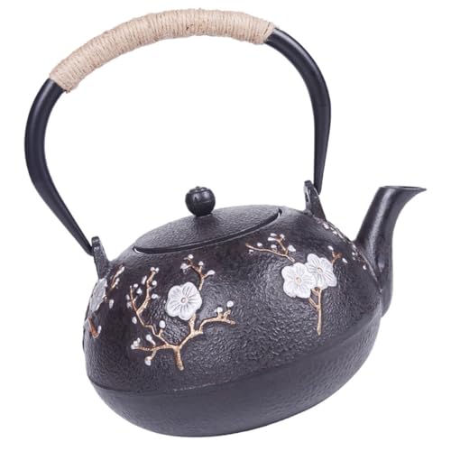 BESTonZON Cast Iron Teapot - Durable Metal Teapot with Infuser for Tea Brewing & Coffee Heating at Home