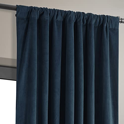 HPD Half Price Drapes Signature Velvet Thermal Blackout Curtains for Living Room 120 Inch Long (1 Panel) Rod Pocket Insulated Blackout Curtains for Bedroom Window Curtains, 50W x 120L, Midnight Blue