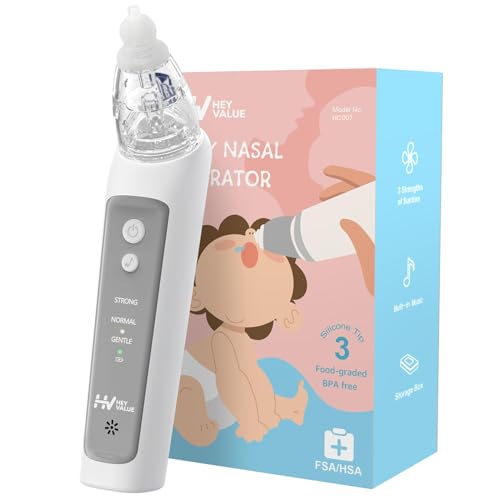 Aspirador Nasal para Bebés, Aspirador Nasal Eléctrico para Bebés, Aspirador Nasal Eléctrico Recargable con 3 Potencias de Succión, Función de Música y 3 Tamaños de Boquillas de Silicona