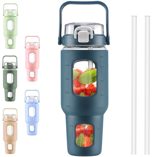 BLUEGO 40 oz Glass Water Bottle