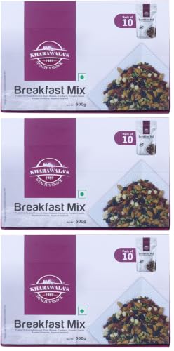 Image of KHARAWALA'S Breakfast Mix - Pack of 3 (50gm x 10) | Fusion of Roasted Pumkin Seed, Almond, Pecan Nuts, Hazelnut, Cranberry and Black Raisins