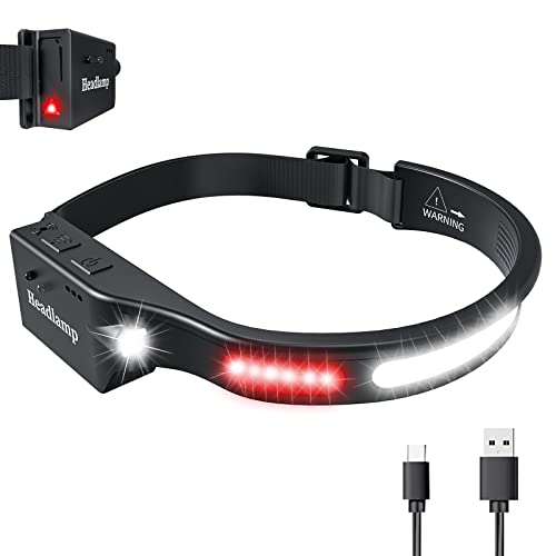 LED Headlamp, Embond 230°Rechargeable Headlamp with Red Light, 5 Modes Motion Sensor COB Headlight,Lightweight Waterproof Headlamp Suitable for Camping, Cycling, Hiking, Running for Adults & Kids