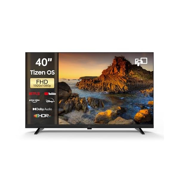 FPD 40 Inch Smart TV 1080p Full HD Powered by Tizen OS Compatible with Dolby Audio, HDR 10, HDMI, Voice Control, WiFi, Bluetooth, Built-in Google Cast, Flat Screen Television (AT40-P1, 2025)
