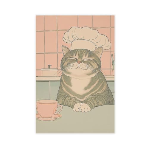 Toile chat chef japonais pour déco de cuisine et salon chaleureux 50x75 cm