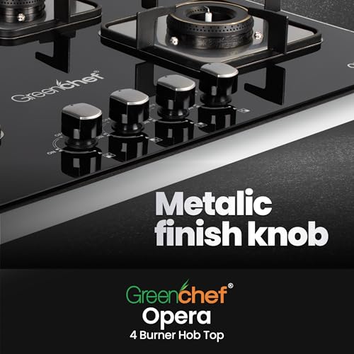 Image of Greenchef Opera Hob top Four burner gas stove - Auto Ignition, Toughened Glass, LPG Compatible, Sleek and compact design
