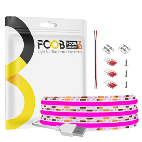 Image of 5V COB LED Strip Light Purple USB Flexible High Density COB Strips 320LEDs /m 6.56FT 8mm LED Tape for Under Cabinet Bedroom, No Controller /Power