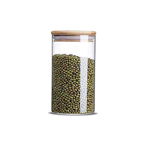 Image of E-EZRA Food Storage Jar, Containers with Airtight Wooden Lid, Clear Glass Kitchen Canisters, Pack of 6 (1000 Ml)