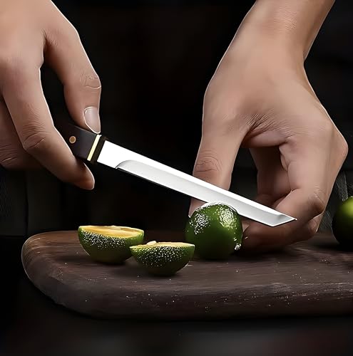 Image of Wizbiz Japanese Style Mini Pocket Katana Kitchen Knife with Sheath - Ebony Handle, Stainless Steel - Perfect for Fruit Vegetable Slicing,Chopping,Gifting & Restaurant Use