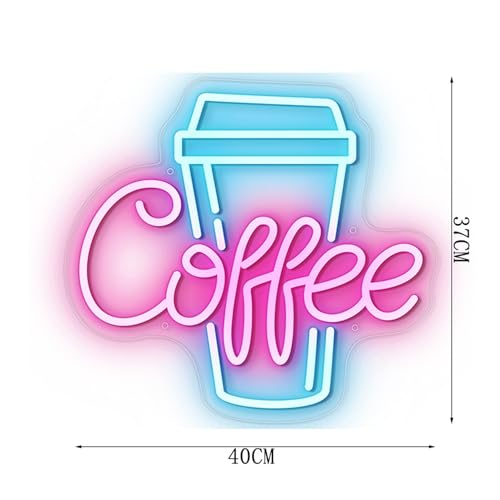 Image of Coffee Neon Sign Led Dimmable Acrylic Neon Signs for Coffee Shop Salon Home Bar Decor,Decorative Glow Signs for Room Pub Club Party Decoration,Usb Powered(Pink Coffee+Ice Blue)