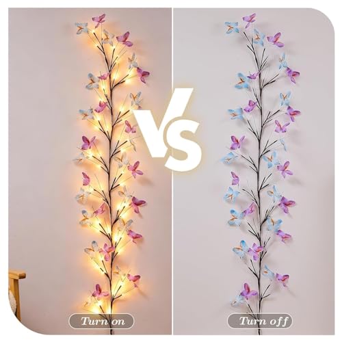 Image of P SEVEN Cherry Blossom LED String Lights, Pink Flower Vine Wall Decor with Remote Control, USB Powered, DIY Indoor Decoration (Butterfly Willow Vine Lights)