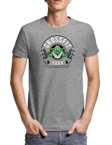 Crossfit Yoda - T-shirt à manches courtes pour homme Modèle D 249A, Gris chiné, M