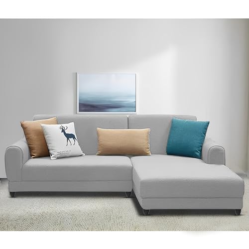 Image of Kraven RHS 4 Seater L Shape Sofa Set for Living Room (Grey Fabric) Premium Fabric Sofa