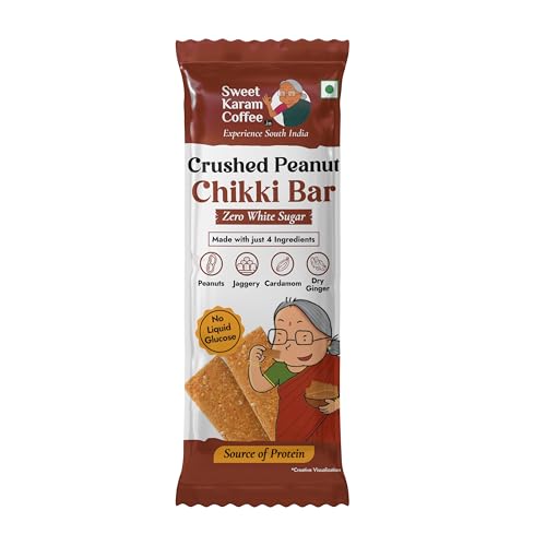 Image of Sweet Karam Coffee Crushed Peanut Chikki Bar - 20 g | No White Sugar or Preservatives | Jaggery Sweetened | Protein & Fiber Rich Gajak | Healthy Indian mithai Snack