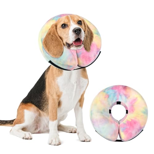 Image of Dog Cone, Y-blue Cone Collar Inflatable Dog Neck Collar Recovery E-Collar Alternative, Cat Donut Collar After Surgery for Dogs and Cats(Pink Blue, M+)
