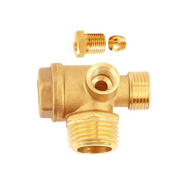 Uenede Solid Brass 3Port Air Compressor Check Valve M10*1 x G3/8" x G1