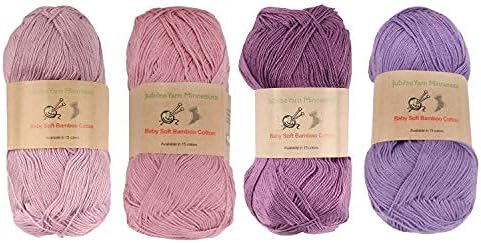 JubileeYarn Baby Soft Bamboo Cotton Yarn - 50g/Skein - Shades of Purple - 4 Skeins