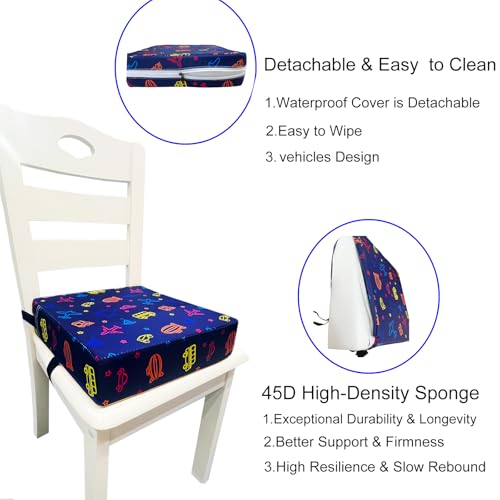 Image of Toddler Booster Seats for Dining Chair with Double Safer Straps Non-Slip Bottom for Kids, Portable Travel High Density Sponge Detachable Cushion for Boys Girls