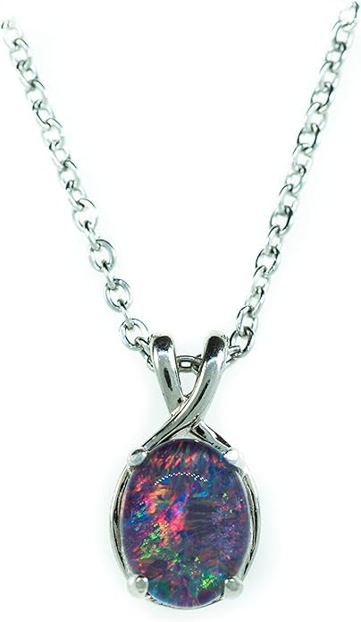 arenaworldFZ Joyería natural de ópalo de fuego negro australiano – Delicado collar de ópalo de trillizos australianos en plata de ley para mujer