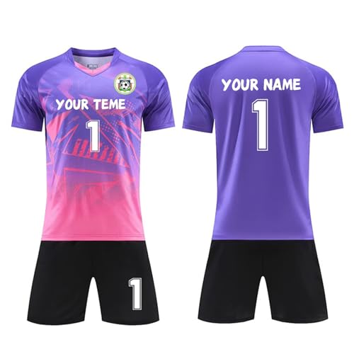 Camiseta Fútbol Personalizadas Nombre y Número para Hombres y Niño, Camiseta Personalizada Pantalones Cortos Conjunto de 2 Piezas Con Nombre Personalizado Número Logotipo del Equipo(Purple)